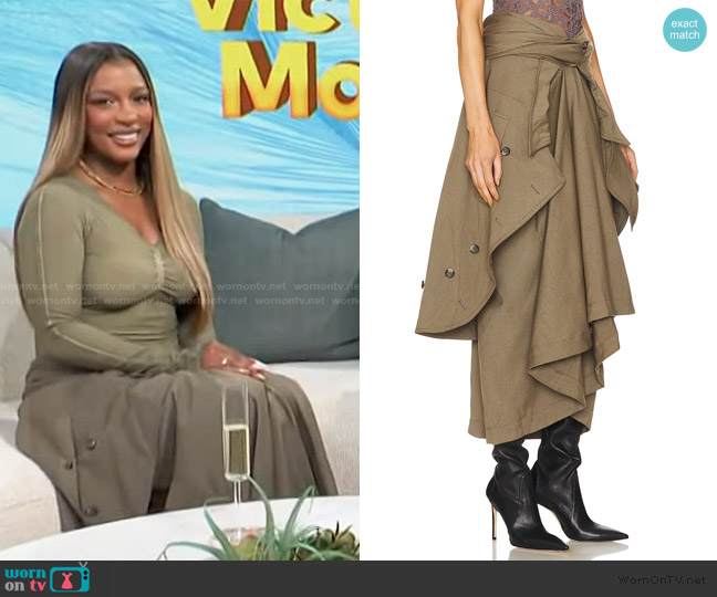 Rokh Knotted Draped Trench Maxi Skirt worn by Victoria Monet on Access Hollywood