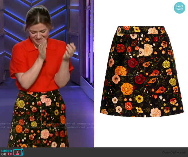 La DoubleJ Floral Print Skirt worn by Kelly Clarkson on The Kelly Clarkson Show