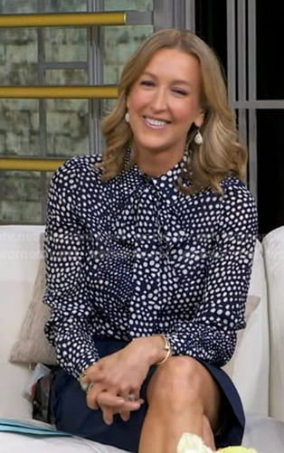 Lara’s navy polka dot tie neck blouse on Good Morning America
