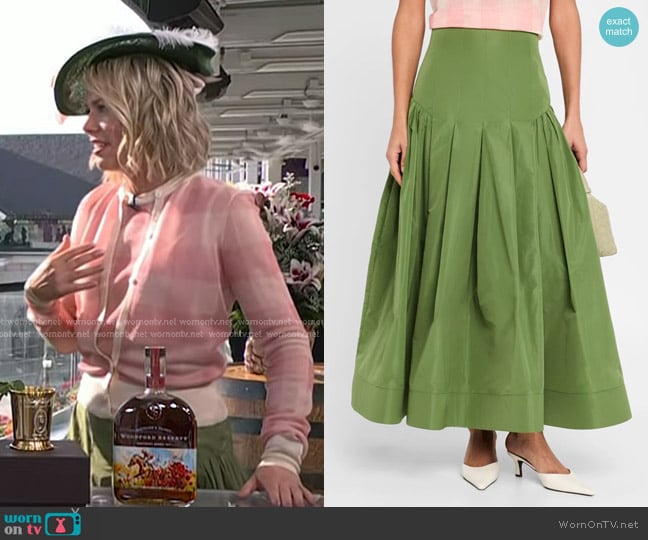 Lela Rose Drop-Waist Pleated Full Ankle Skirt in Cactus worn by Dylan Dreyer on Today