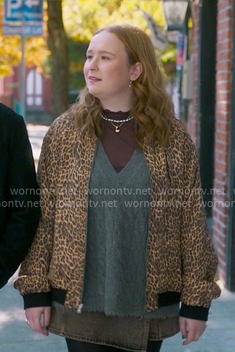 Lila’s leopard print bomber jacket on The Four Seasons