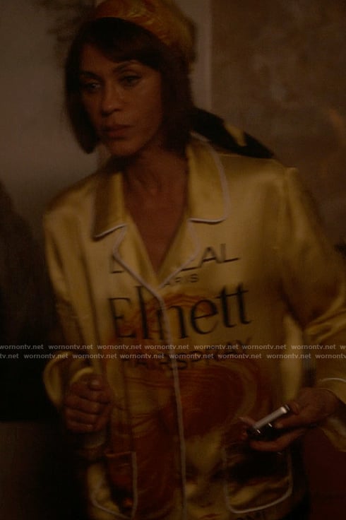 Lisa’s yellow Elnett silk pajamas on And Just Like That