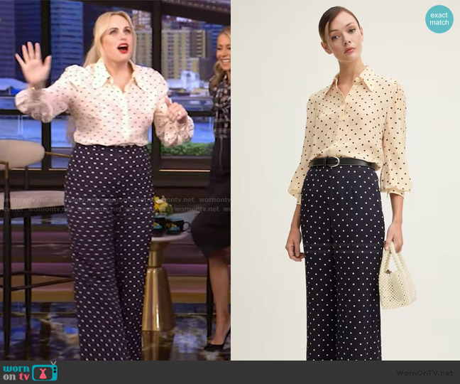LK Bennett Sonya Polka Dot Button-Up Shirt worn by Rebel Wilson on Live with Kelly and Mark
