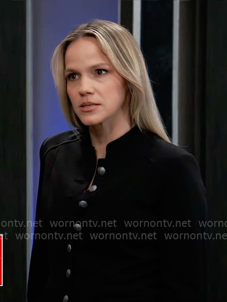 Lulu’s black jacket with silver buttons on General Hospital