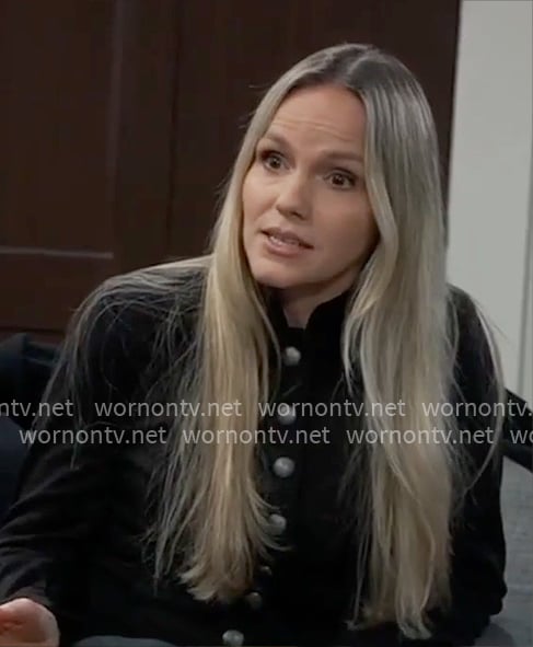 Lulu’s black jacket with silver buttons on General Hospital