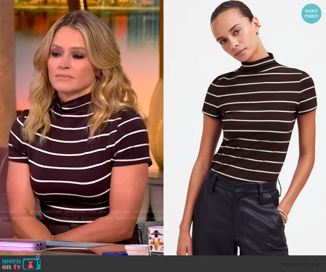 Madewell Short-Sleeve Mockneck Tee in Stripe worn by Sara Haines on The View