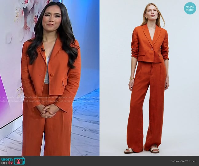 Madewell Crop Linen Blazer in Dark Copper worn by Emilie Ikeda on Today