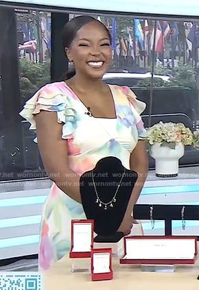 Makho’s watercolor floral ruffle sleeve dress on Today