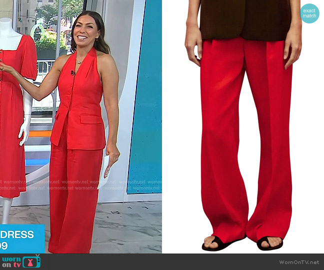 Mango Limona Pleat Front Wide Leg Linen Pants in Red worn by Melissa Garcia on Today