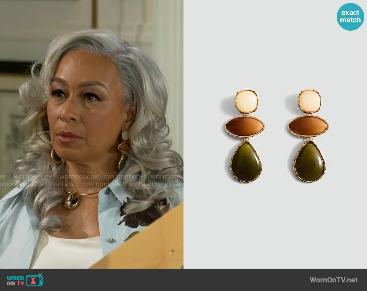 Mango Beaded drop earrings worn by Anita Dupree (Tamara Tunie) on Beyond the Gates