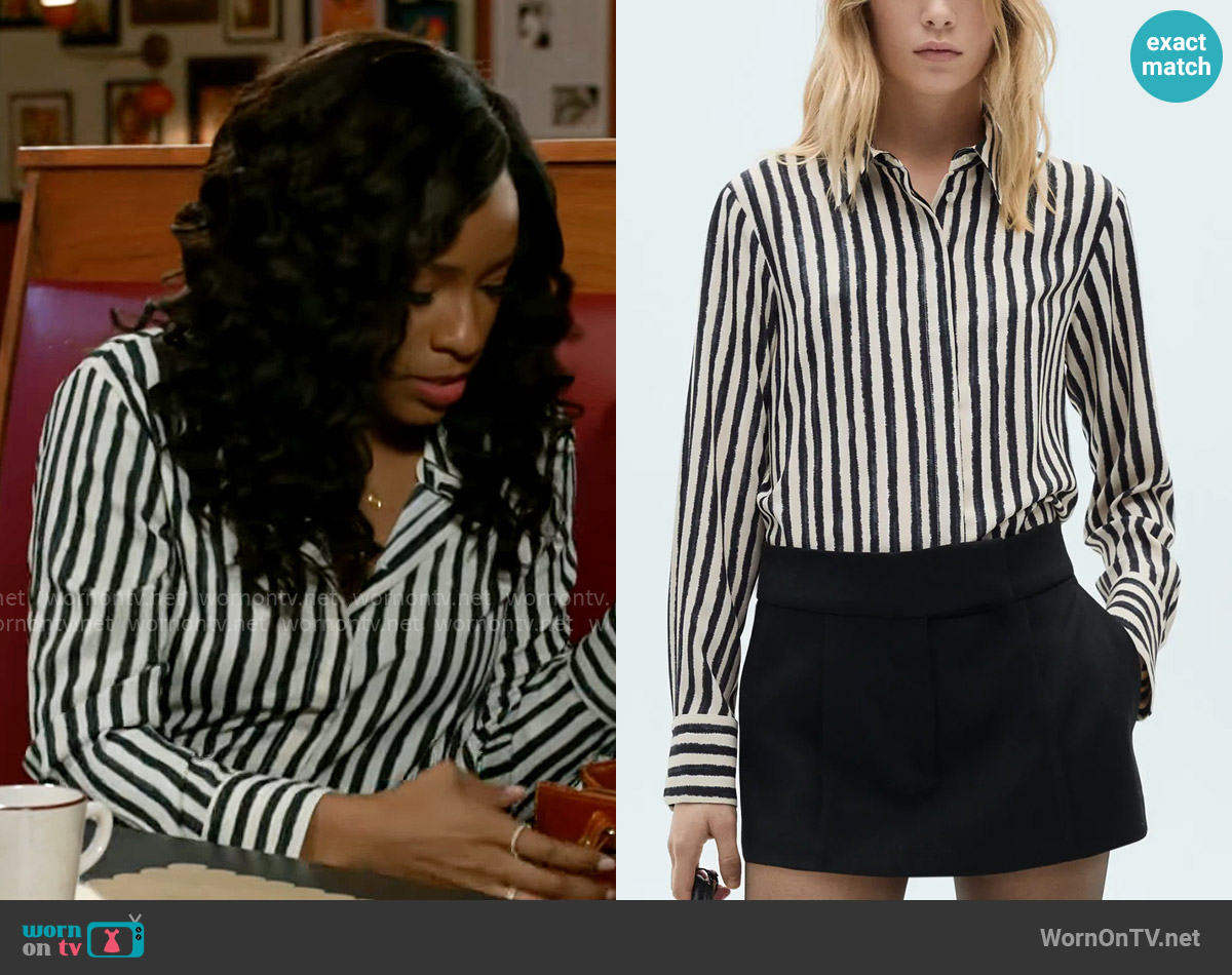 Mango Stripe Button Front Shirt worn by Naomi Hamilton Hawthorne (Arielle Prepetit) on Beyond the Gates
