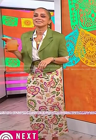 Marcela Valladolid’s green short sleeve blazer and floral skirt on Today