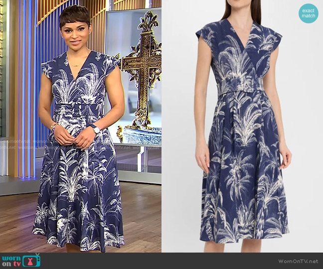 Marella Belted Palm Tree-Print Midi Dress worn by Jericka Duncan on CBS Evening News