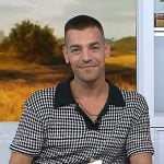 Matt Rogers’s black print knit polo shirt on Today