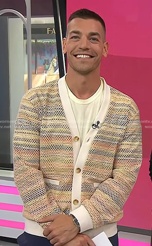 Matt Rogers’ rainbow stripe mesh cardigan on Today