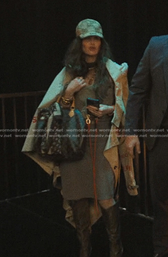 Maya’s beige print trench coat on The Studio