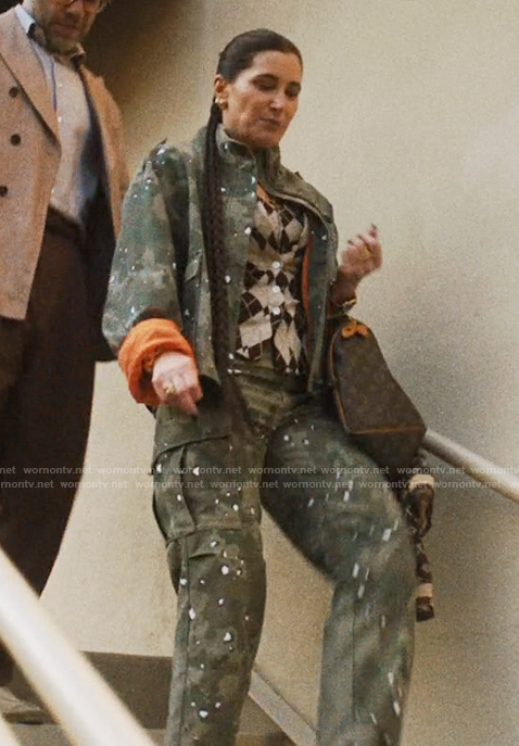 Maya’s camo print jacket and pants on The Studio