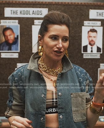 Maya’s plaid bralette and denim shirt jacket on The Studio