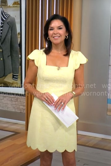 Meg Oliver’s yellow scalloped tweed dress on CBS Mornings