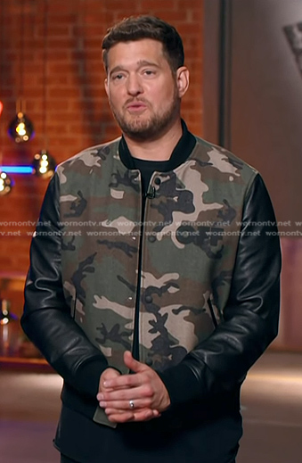 Michael Bublé’s Camouflage leather bomber jacket on The Voice