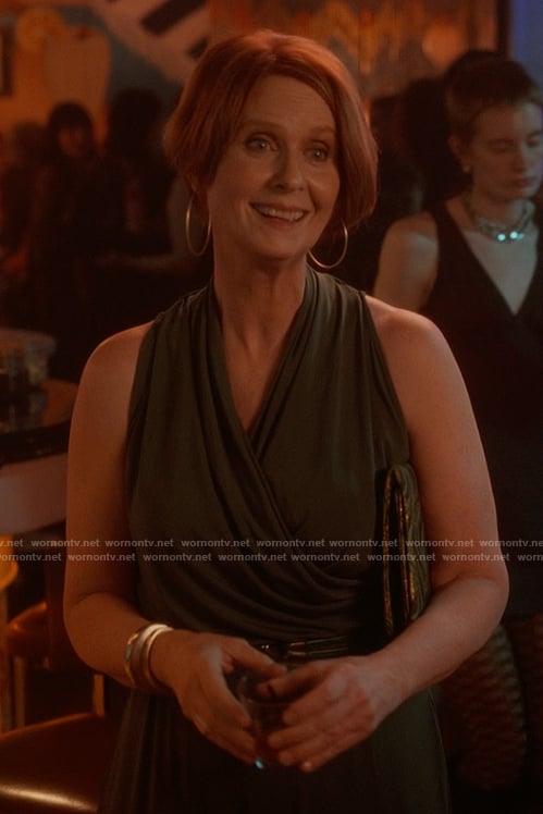 Miranda’s green wrap jumpsuit on And Just Like That