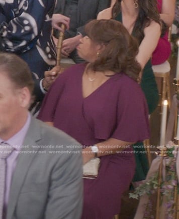 Miranda’s purple flutter sleeve wrap dress on Greys Anatomy