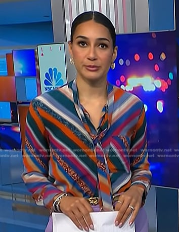 Morgan’s striped tie neck blouse on NBC News Daily