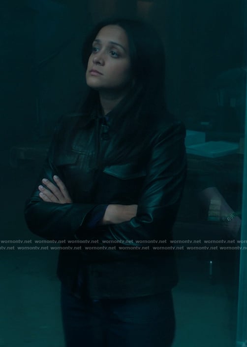 Nadia’s black leather jacket on You
