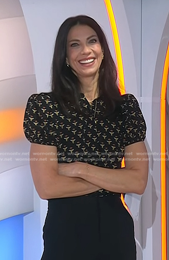 Natalie’s black bee print puff sleeve blouse on Today
