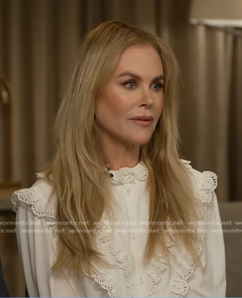 Nicole Kidman’s white ruffle trim blouse on Good Morning America