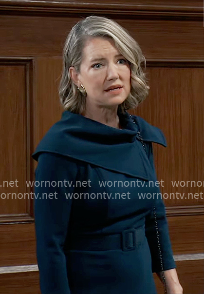 Nina’s dark green dress with foldover neckline on General Hospital