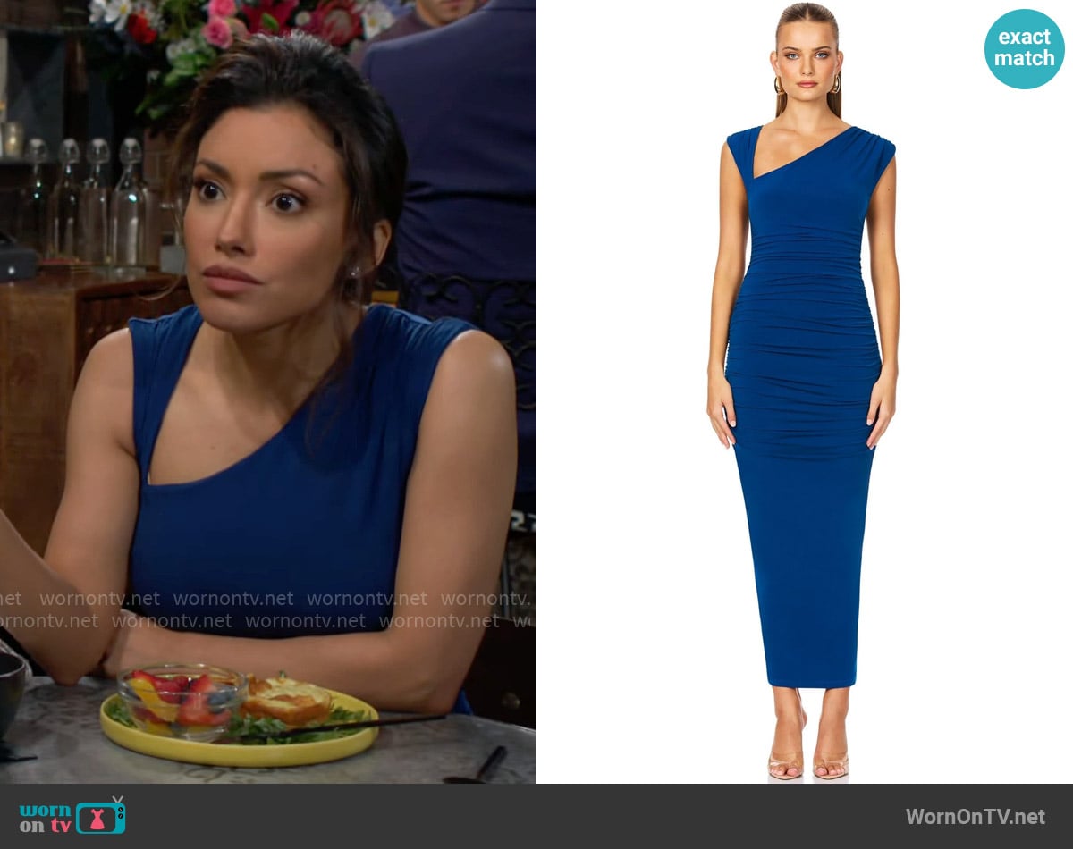 WornOnTV Audra s Blue Asymmetric Dress On The Young And The Restless wornontv-audra-s-blue-asymmetric-dress-on-the-young-and-the-restless