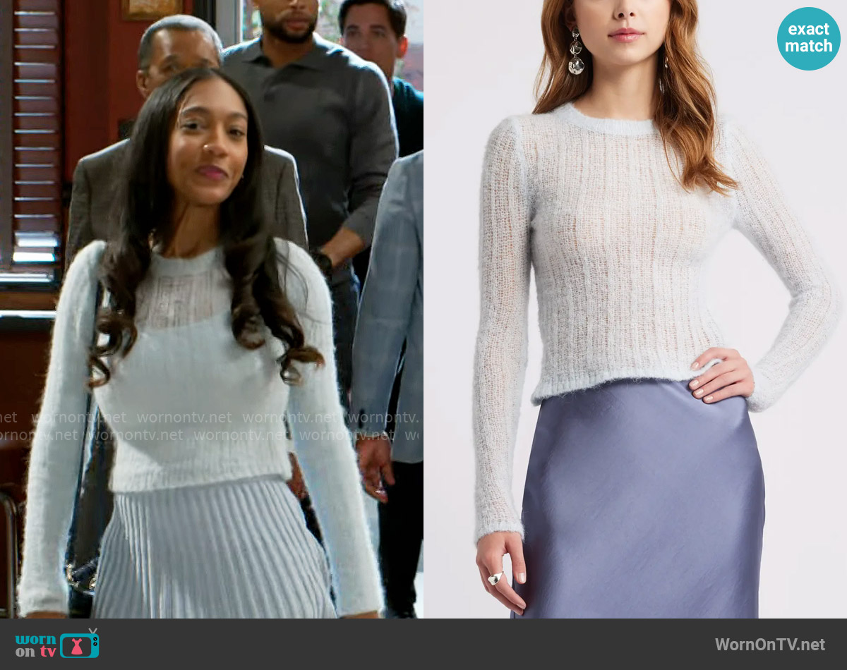 Open Edit Open Knit Fitted Sweater in Blue Air worn by Samantha Richardson (Najah Jackson) on Beyond the Gates