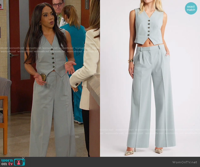 Open Edit Wide Leg Pants in Teal Pond worn by Jada Hunter (Elia Cantu) on Days of our Lives