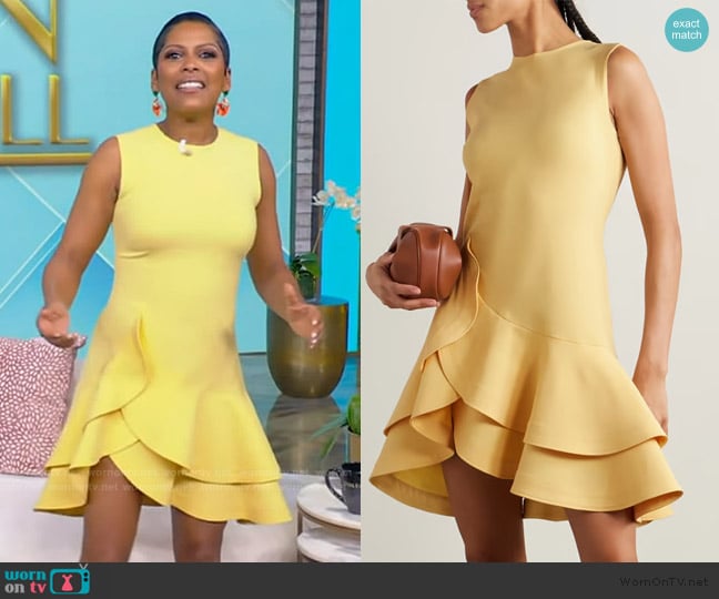 Oscar de la Renta Ruffled wool-blend crepe mini dress worn by Tamron Hall on Tamron Hall Show
