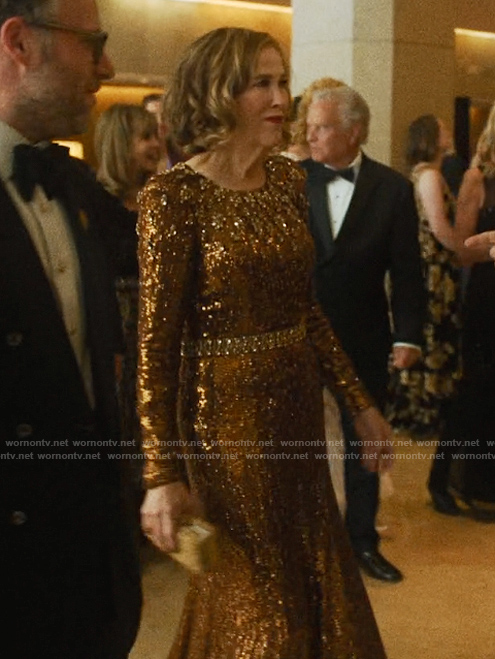 Patty’s gold sequin gown on The Studio