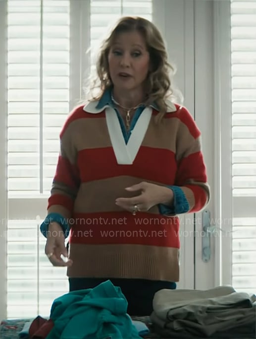 Patty’s red striped polo sweater on Grosse Pointe Garden Society