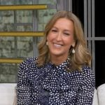 Lara’s navy polka dot tie neck blouse on Good Morning America