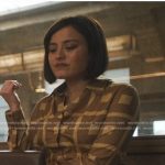 Quinn’s brown geometric print shirt on The Studio