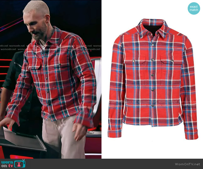 Rick Owens Woven Cropped Outershirt in Red Plaid worn by Adam Levine on The Voice