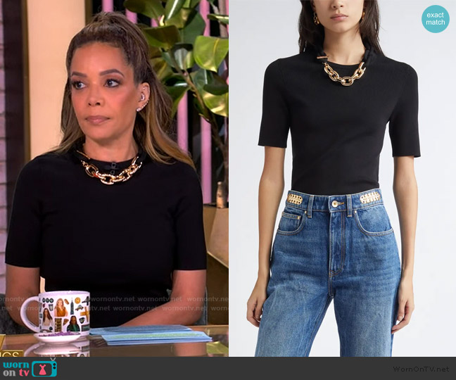 Rabanne Chain Necklace Short-Sleeve Sweater worn by Sunny Hostin on The View