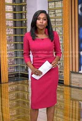 Rachel’s fuchsia square neck dress on Good Morning America