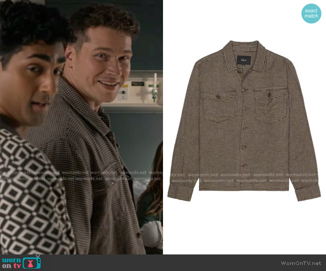 Rails Kerouac Houndstooth Cotton Shirt in Mire worn by Evan Buckley (Oliver Stark) on 9-1-1