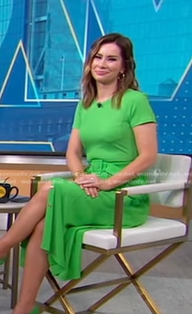 Rebecca’s green belted midi dress on Good Morning America