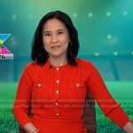 Vicky’s red ribbed knit dress with gold buttons on NBC News Daily