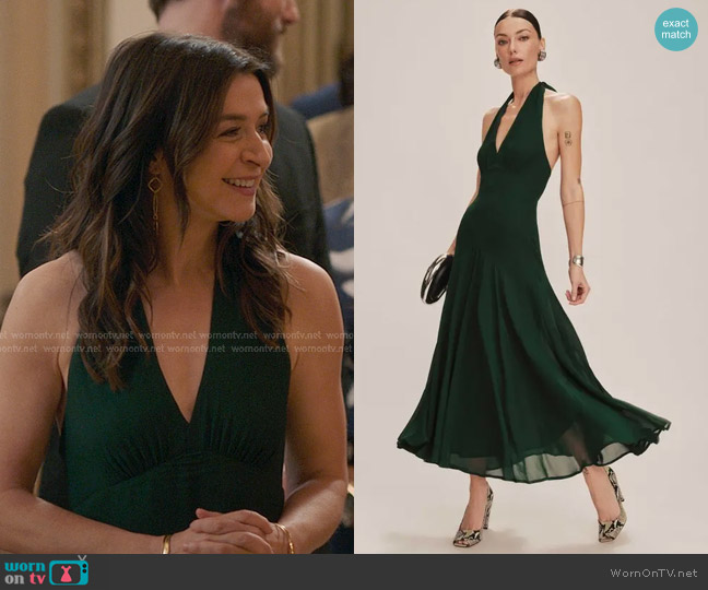 Reformation Briony Dress in Frest worn by Amelia Shepherd (Caterina Scorsone) on Greys Anatomy