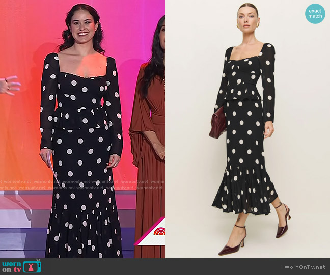 Reformation Zandra Dress in Moon Dot worn by Donna Farizan on Today