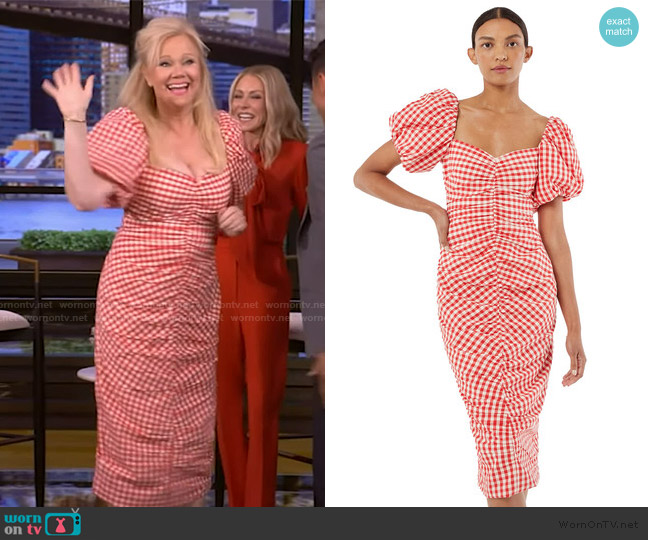 Rhode Tessa Gingham Print Puff Sleeve Dress worn by Caroline Rhea on Live with Kelly and Mark