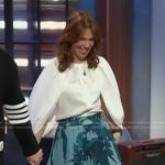 Rhonda Halbert’s blue floral print ruffle skirt on The Kelly Clarkson Show