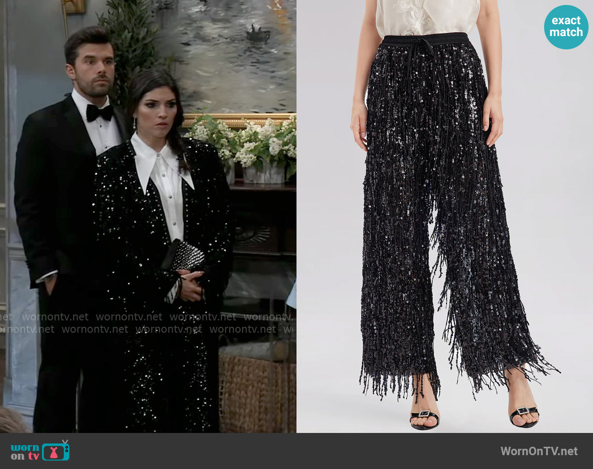 Rich Radi Qs Sequin Fringe Elastic-Waist Pants worn by Brook Lynn Quartermaine (Amanda Setton) on General Hospital